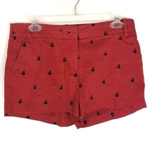 Telluride Red Cotton Shorts Embroidered Sailboats